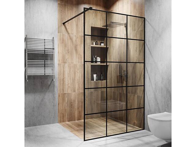Стеклянная душевая перегородка лофт (LOFT) Alfa-Glass 2000х700мм стекло фурнитура Black - Фото 7