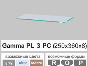 Стеклянная полочка настенная навесная универсальная прямоугольная Commus PL3 PC (250х360х8мм)