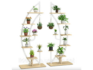 Стелаж для квітів Costway Ruta комплект 2 штуки у формі півмісяця білий, Оригінал!