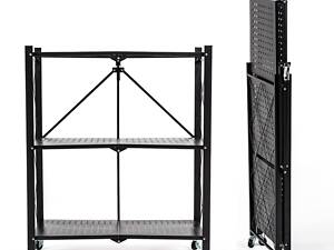 Стелаж мобільний триярусний універсальний розкладний з нержавіючої сталі чорний 89*72*34см SW-00002097