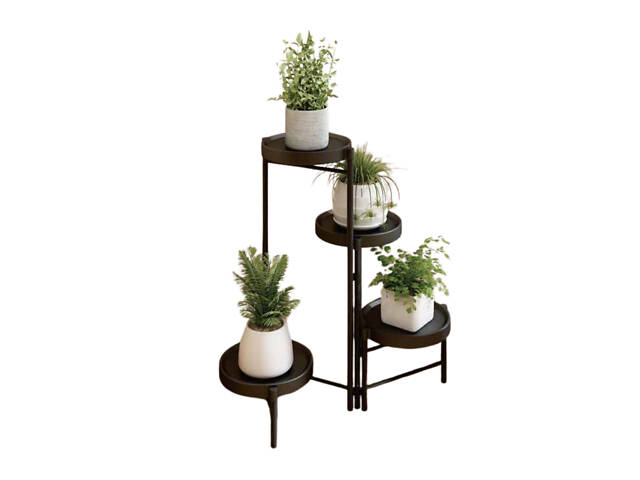Стеллаж с полками для горшков с цветами и растениями металлический на 4 яруса цвет черный