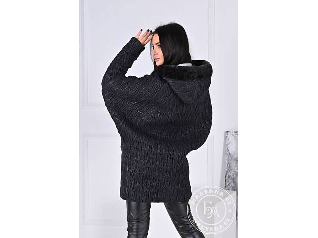 Стильна зимова куртка кокон oversize з капюшоном батал - Фото 2
