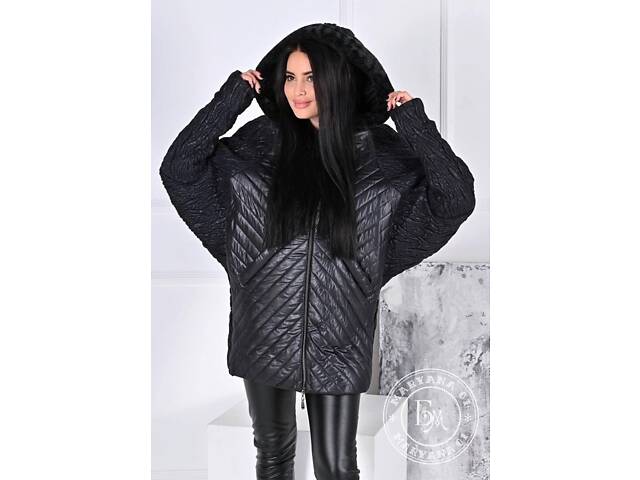 Стильна зимова куртка кокон oversize з капюшоном батал