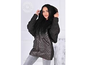 Стильная зимняя куртка кокон oversize с капюшоном / шоколад