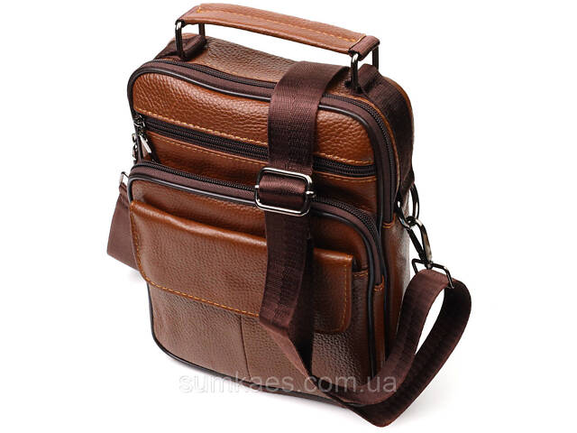 Стильна вертикальна чоловіча сумка із натуральної шкіри Vintage 21954 Світло-коричнева - Фото 1