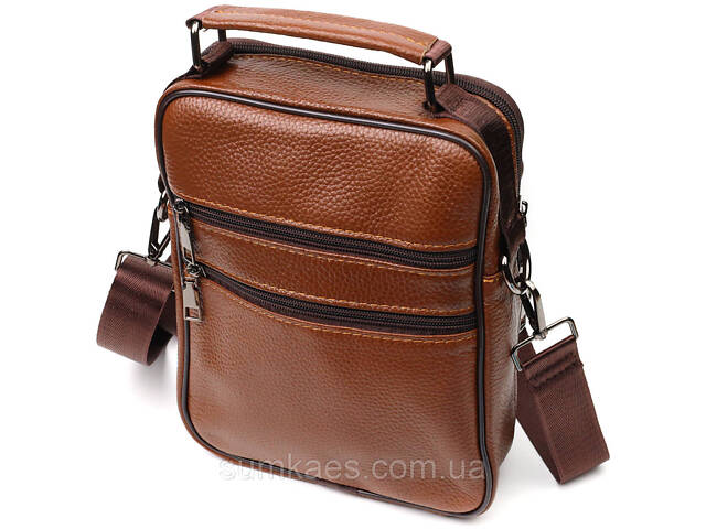 Стильна вертикальна чоловіча сумка із натуральної шкіри Vintage 21954 Світло-коричнева - Фото 2