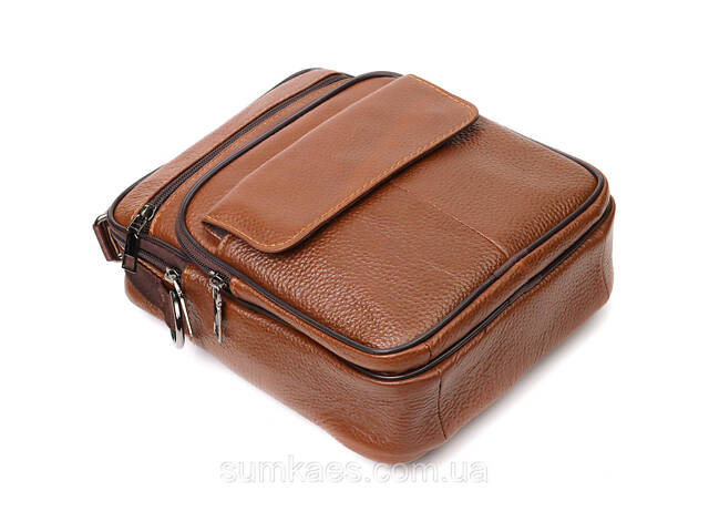 Стильна вертикальна чоловіча сумка із натуральної шкіри Vintage 21954 Світло-коричнева - Фото 5