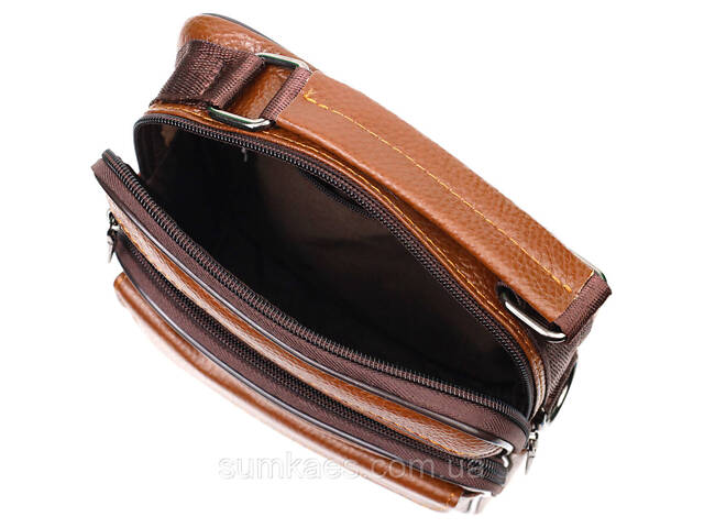 Стильна вертикальна чоловіча сумка із натуральної шкіри Vintage 21954 Світло-коричнева - Фото 6