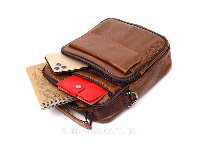 Стильна вертикальна чоловіча сумка із натуральної шкіри Vintage 21954 Світло-коричнева - Фото 7
