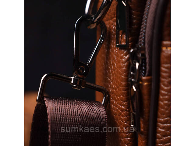 Стильна вертикальна чоловіча сумка із натуральної шкіри Vintage 21954 Світло-коричнева - Фото 10