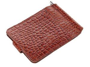 Стильный зажим для денег купюр рыжий коричневый кожа под крокодила 716140