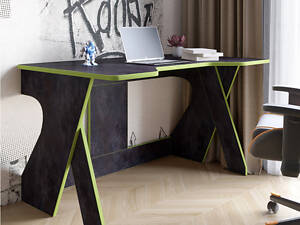 Стіл геймерський Lion Крид 130х80х74.5 Бетон темний/Зелений (LION-041732)