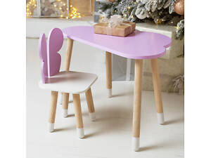 Стіл хмарка 46х70х40 та стільчик метелик 26.5х26х25, дитячий столик та стілець для малювання/занять, фіолетовий з білим