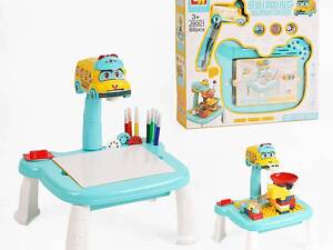 Столик с проектором с многоразовым рисованием (J 9001) 3 диска, фломастеры, конструктор, игра с шариком, альбом