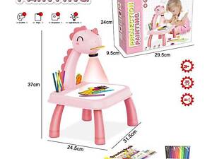 Столик з проєктором YM 2021-7 A (36/2) “Динозаврик” 3 диски, фломастери, серветка, на батарейках, музика, підсвітка, в коробці