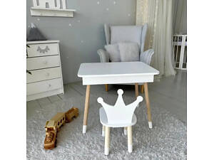 Столик з ящиком для олівців і стільчик No Brand Корона 54х60х45 см Білий (2330428614)