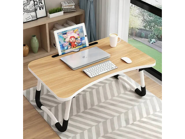 Столик-підставка для сніданків і ноутбука, складаний, під планшет 23 дюйми, зі знімним підсклянником - Фото 2