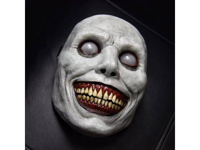 Страшна маска на Геловін RESTEQ — моторошна усміхнена маска з білими очима та шкірою, 22×18 см - Фото 1