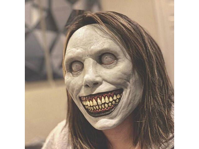 Страшна маска на Геловін RESTEQ — моторошна усміхнена маска з білими очима та шкірою, 22×18 см - Фото 3