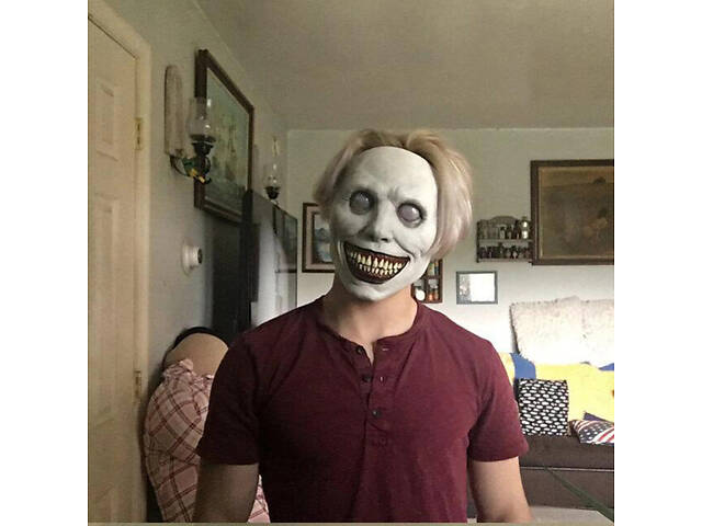 Страшна маска на Геловін RESTEQ — моторошна усміхнена маска з білими очима та шкірою, 22×18 см - Фото 4