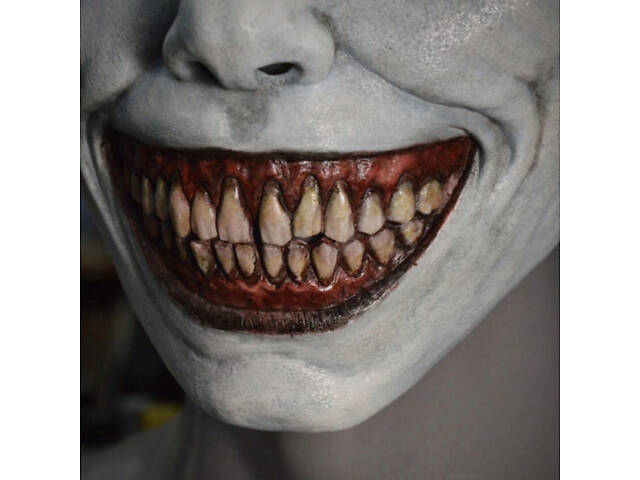 Страшна маска на Геловін RESTEQ — моторошна усміхнена маска з білими очима та шкірою, 22×18 см - Фото 5