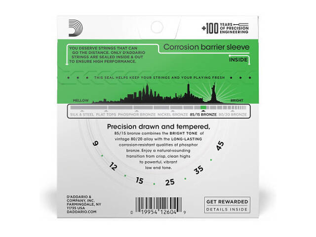 Струни для гітари D'Addario 85/15 Bronze Super Light (09-45) (EZ890) - Фото 3