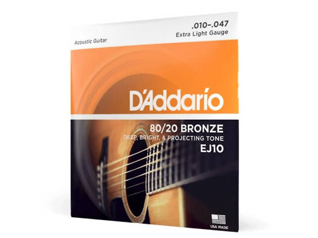 Струни для гітари D'Addario Bronze 80/20 Extra Light (10-47) (EJ10) - Фото 2