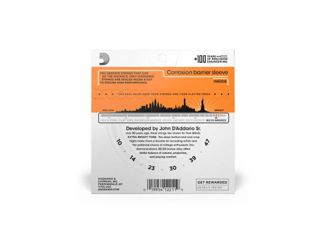Струни для гітари D'Addario Bronze 80/20 Extra Light (10-47) (EJ10) - Фото 3