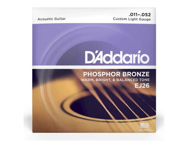 Струни для гітари D'Addario Phosphor Bronze Custom Light (11-52) (EJ26) - Фото 1