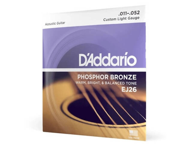 Струни для гітари D'Addario Phosphor Bronze Custom Light (11-52) (EJ26) - Фото 2