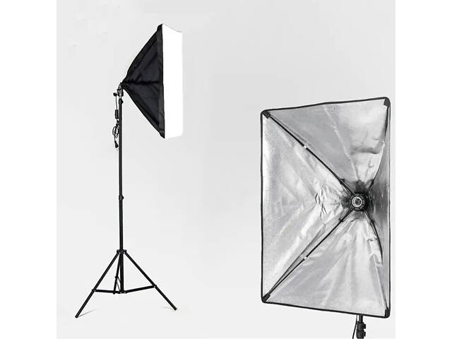 Студийный свет RESTEQ с патроном E27 и софтбоксом 50x70 см для фотостудии с регулируемой стойкой 2.2 м для профессиональ - Фото 2