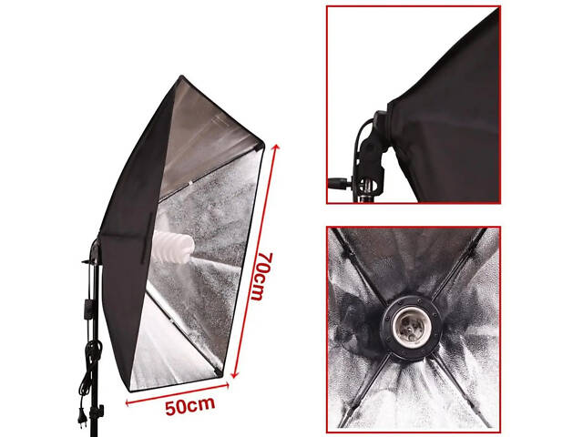 Студийный свет RESTEQ с патроном E27 и софтбоксом 50x70 см для фотостудии с регулируемой стойкой 2.2 м для профессиональ - Фото 5