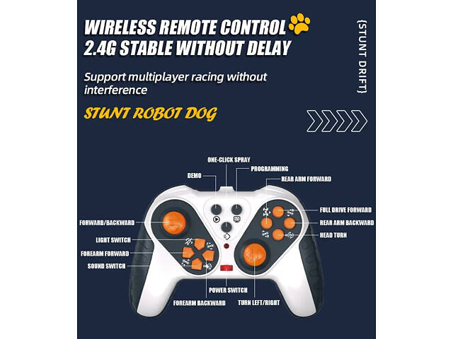 Stunt Dog Red 8-wheel robot dog Восьмиколісна трюкова собака-робот + Парогенератор + Пульт на руку - Фото 7