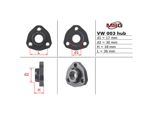 Маточина насоса ГПК VW003HUB VW T4 90-03, T5 03-15, Golf IV 97-03, Crafter 06-16, LT28-55 96-06, Sharan 95-10, Caddy III 04-15, Passat B3-B4 88-96, Polo 84-94, Golf II 83-92, Golf III 91-98; AUDI A3 9