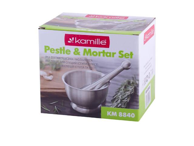 Ступка с пестиком Kamille - 102мм нержавеющая - Фото 2