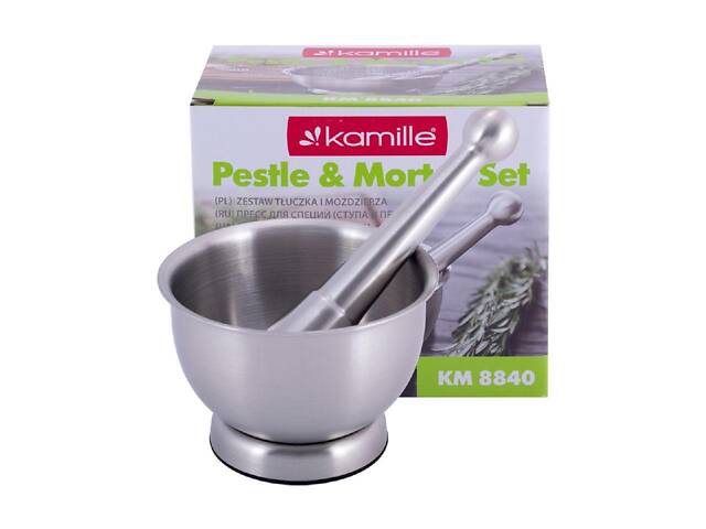 Ступка с пестиком Kamille - 102мм нержавеющая - Фото 5