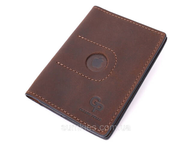 Стильна шкіряна обкладинка на паспорт з утримувачем для Apple AirTag GRANDE PELLE 11621 Коричневий - Фото 1