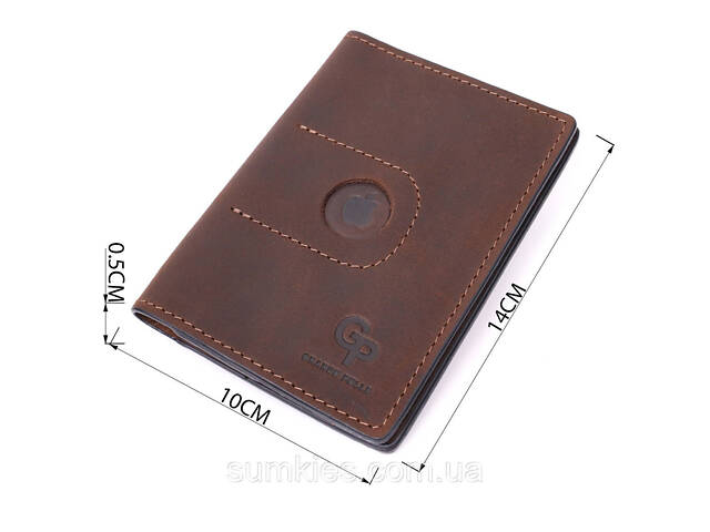 Стильна шкіряна обкладинка на паспорт з утримувачем для Apple AirTag GRANDE PELLE 11621 Коричневий - Фото 3