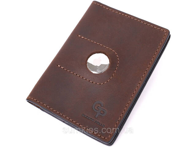 Стильна шкіряна обкладинка на паспорт з утримувачем для Apple AirTag GRANDE PELLE 11621 Коричневий - Фото 5