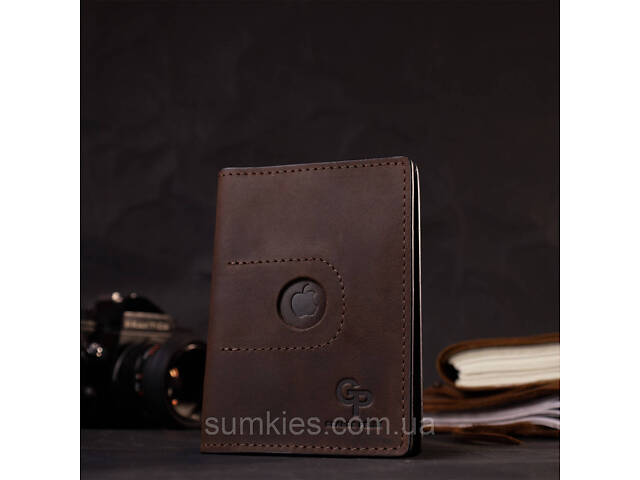 Стильна шкіряна обкладинка на паспорт з утримувачем для Apple AirTag GRANDE PELLE 11621 Коричневий - Фото 8