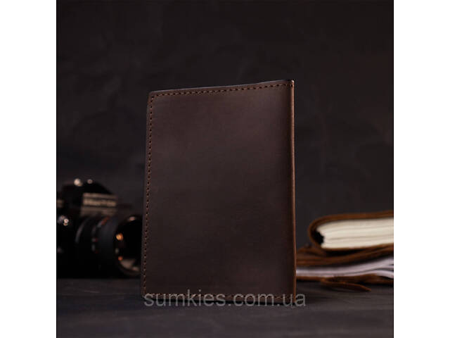 Стильна шкіряна обкладинка на паспорт з утримувачем для Apple AirTag GRANDE PELLE 11621 Коричневий - Фото 9