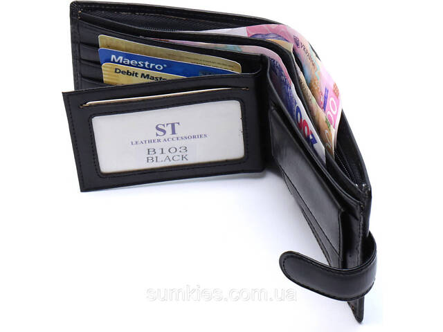 Стильне шкіряне портмоне ST Leather В 103 Чорний - Фото 5