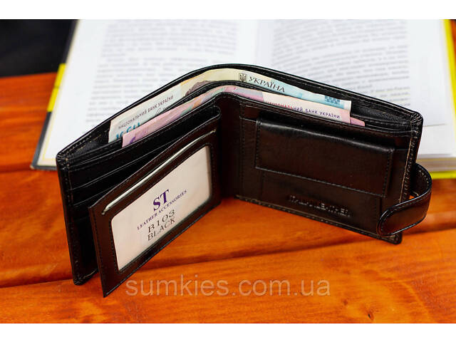 Стильне шкіряне портмоне ST Leather В 103 Чорний - Фото 9