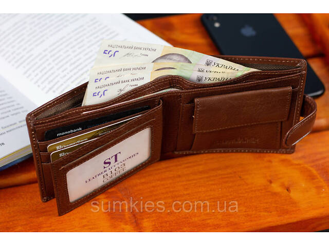 Стильне шкіряне чоловіче портмоне ST Leather В103 Коричневий - Фото 7