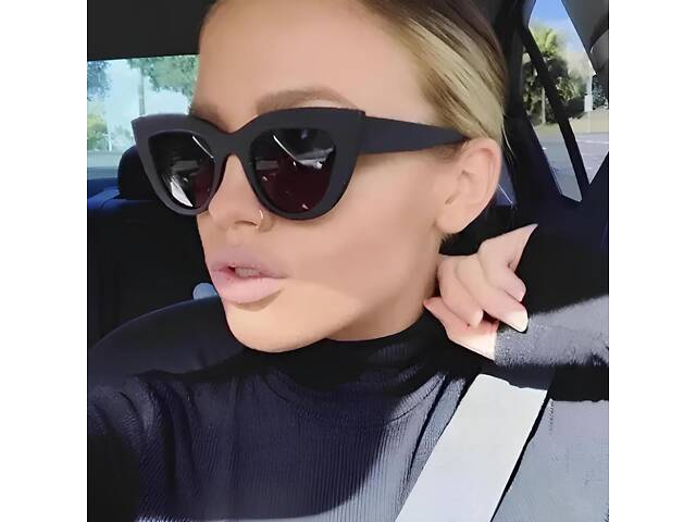 Стильные черные солнцезащитные очки RESTEQ Cat Eye с защитой от ультрафиолета и модным дизайном - Фото 1