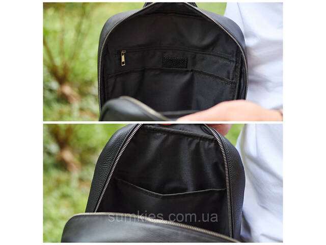 Стильний чоловічий шкіряний рюкзак 40х30х17, практичний аксесуар для ноутбука та документів, чорний - Фото 5