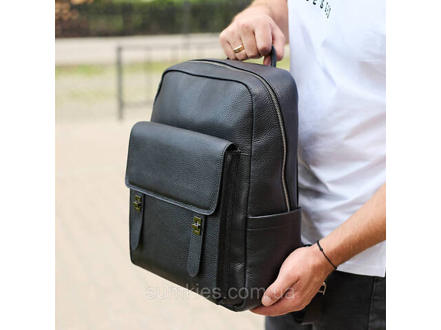 Стильний чоловічий шкіряний рюкзак 40х30х17, практичний аксесуар для ноутбука та документів, чорний - Фото 6