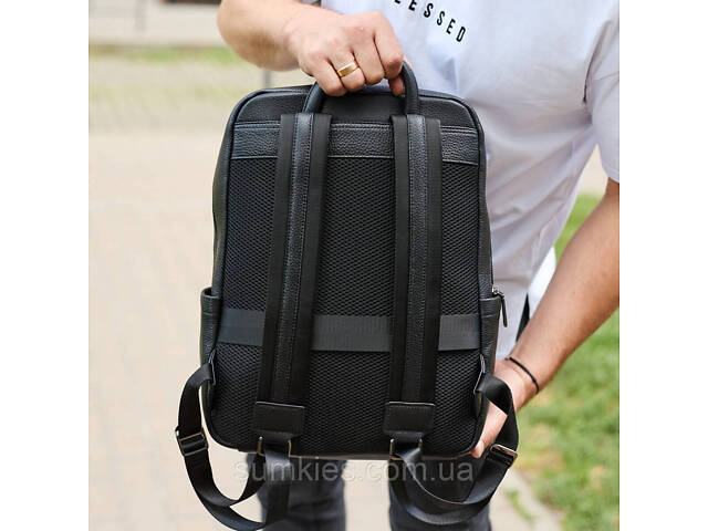 Стильний чоловічий шкіряний рюкзак 40х30х17, практичний аксесуар для ноутбука та документів, чорний - Фото 9