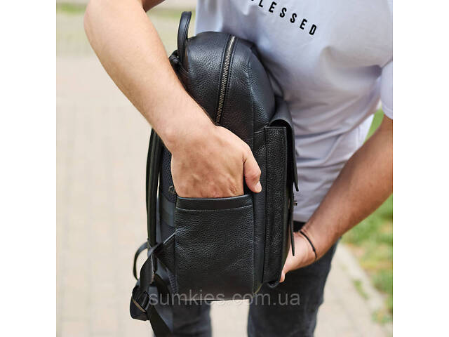 Стильний чоловічий шкіряний рюкзак 40х30х17, практичний аксесуар для ноутбука та документів, чорний - Фото 10