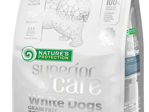 Сухой беззерновой корм для взрослых собак больших пород с белой шерстью, с белой рыбой Nature's Protection Superior Care